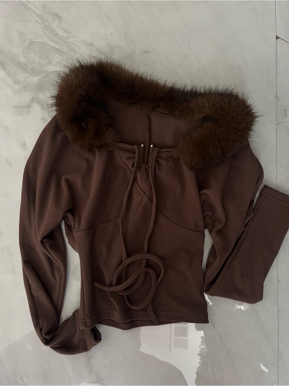 Shein Brown fur collared top